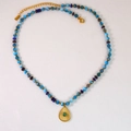 Detail of Amazonite beaded necklace with 14K gold teardrop pendant and lobster clasp - Waterdrop Green Gemstone Beaded Necklace (Necklace 1)