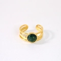 Detailed macro view of 14K gold plated layered open ring with green moss agate gemstone - Three-Layer Band Deep Green Gemstone Open Ring (Ring 1)