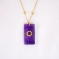 Collier vintage français en acier titane avec pendentif rectangulaire en pierre naturelle - Améthyste