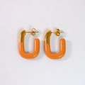 U-förmige Edelstahlohrringe mit Goldfinish und leuchtend orangen Emaille-Details - Gold und Orange
