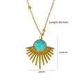 Gold beaded chain necklace with turquoise natural stone pendant and fan-shaped gold details - Fan-Shaped Texture Round Stone - Amazonite (XBN260903-天河石-4)