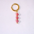 Boucle d'oreille créole en or 14K avec trois perles roses en pierre naturelle - Style Perles Facettées Roses (3) / Or/Rose