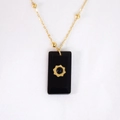 Vintage gold bead chain necklace featuring a rectangular black natural stone pendant - Black Agate
