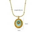 Gold stainless steel beaded chain necklace with light blue stone starburst pendant - Starburst Center Rhinestone Oval - Amazonite (XBN260903-天河石-6)