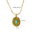 Gold stainless steel necklace with blue natural stone oval pendant and starburst pattern - Cross Starburst Oval Stone - Amazonite (XBN260903-天河石-7)