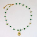 Minimalistische 14K vergoldete Edelstahlkette mit grünen Perlen und Sonnenstrahl-Anhänger - Afrikanisches Jade-Auge