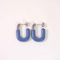 Moderne U-förmige geometrische Emaille-Ohrringe in Silber und Morandi-Blau - Silber und Blau