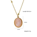 Gold stainless steel necklace with pink natural stone pendant and detailed dimensions - Oval Pink Textured Stone - Rose Quartz (XBN260903-粉晶-3)