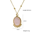 Natural rose quartz stone oval pendant on golden stainless steel chain necklace - Twisted Rope Pink Stone Bead Base - Rose Quartz (XBN260903-粉晶-4)