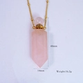 Pink rose quartz perfume bottle necklace with golden chain and hexagonal prism pendant - Rose Quartz