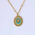 Vintage 14k gold plated starburst necklace with sky blue natural stone oval pendant - Gold-Amazonite Necklace