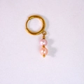Pendientes de aro en acero dorado 14K con perlas barrocas y piedras naturales rosas - Estilo de Colgante de Perla Rosa Doble (11)