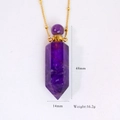 Natural purple amethyst hexagonal crystal perfume bottle pendant on a thin gold chain necklace - Purple Crystal