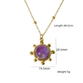 Golden chain necklace with a round purple natural stone pendant and spiked edge detail - Radial Cylindrical Border - Amethyst (XBN260903-紫晶-2)