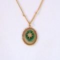 Vintage gold starburst pendant with green stone on a fine 14k gold chain - Gold-African Jade Necklace