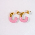 Chicke rosa Emaille U-Form Edelstahl Ohrringe mit hochwertigem Gold-Finish - Gold und Hellrosa