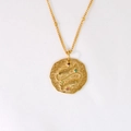 Collana Pesci in acciaio inossidabile placcato oro 14K con moneta martellata e zirconi - Pesci