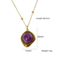 Gold chain necklace featuring a purple amethyst pendant and detailed size dimensions - Wavy Edge Purple Gem - Amethyst (XBN260903-紫晶-3)