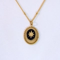 Vintage 14k gold plated necklace with black oval stone and starburst pendant detail - Gold-Black Onyx Necklace