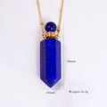 Lapis Lazuli hexagonal crystal perfume bottle necklace with golden cap and fine chain - Lapis Lazuli