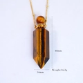 Hexagonal tiger eye stone perfume bottle pendant necklace with golden beaded chain - Tiger Eye