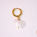 Pendientes de aro dorados con colgante de perla barroca blanca en forma de corazón - Estilo de Perla Corazón Blanca (14)