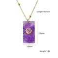 Gold beaded chain necklace with rectangular purple amethyst gemstone and sun motif - Rectangular Purple Gem Sun Flower - Amethyst (XBN260903-紫晶-5)