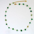 Detail of green natural stone beads and gold stainless steel chain necklace with clasp - Green Agate Natural Stone (8)