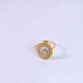 French vintage adjustable gold ring with purple oval stone and star engraving - Adjustable Open / Gold-White Shell Ring