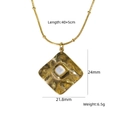 Vintage gold snake chain necklace with hammered rhombus pendant and white shell inlay - Rhombus Hammered Pattern White Square - White Shell (XBN260903-白贝-2)