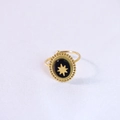 Vintage gold ring featuring a black oval face with an eight-pointed star and beaded edge - Adjustable Open / Gold-Black Onyx Ring