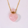 Ciondolo a forma di cuore in quarzo rosa porta profumo con catenina dorata da donna - Quarzo rosa