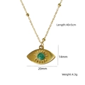 Golden stainless steel necklace with eye-shaped green natural stone pendant and sunburst detail - Eye Shape - African Jade (XBN260903-非洲玉-1)