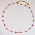 Handmade gold chain necklace with square red natural stones and adjustable clasp - Strawberry Quartz Necklace