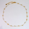 Minimalist gold stainless steel chain necklace with pale yellow natural stone beads - Citrine Necklace