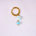 Pendiente de aro con rosa azul claro y colgante de perla en acero inoxidable dorado - Estilo de Flor de Rosa Azul (22)