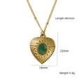 Golden heart necklace with green stone and sunburst pattern on bead chain - Heart-Shaped Radial - African Jade (XBN260903-非洲玉-3)