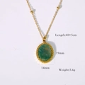 Macro detail of French vintage gold necklace with oval green stone pendant and dimensions - African Jade
