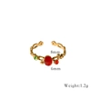 Detail of adjustable gold ring with red stone (8x6mm) and floral hollow pattern - Red Agate