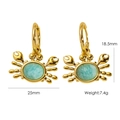 Detailed view of crab earrings in gold finish with blue stones and size measurements - Amazonite Crab Earrings