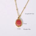 French vintage 14K gold plated necklace with oval pink stone pendant and 45cm chain - Rhodonite