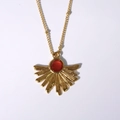 Collier bohème en acier inoxydable doré avec pendentif soleil et pierre rouge - Agate rouge