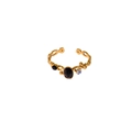 Adjustable golden ring featuring two oval black stones and sparkling crystal accents - Black Agate