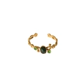 Adjustable gold ring featuring oval dark green stone and small emerald accents - African Jade
