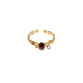 Adjustable gold stainless steel ring featuring oval reddish-brown stone and side gems - Tiger Eye