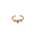 Adjustable gold plated ring with oval purple gemstone and side crystal accents - Purple Crystal