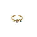 Vintage gold adjustable ring featuring grey labradorite and colorful gemstones - Labradorite