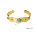 Bracelet manchette en acier doré 18K avec texture martelée et pierres turquoise - 16mm de Large / Amazonite
