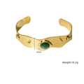 Bracelet manchette rétro en acier inoxydable plaqué or 18K avec pierre naturelle verte - 16mm de Large / Jade Africain