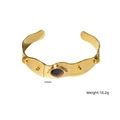 Vintage open armband verguld met 18K goud met bruine edelsteen en hamerslag - 16mm Breed / Tijgeroog